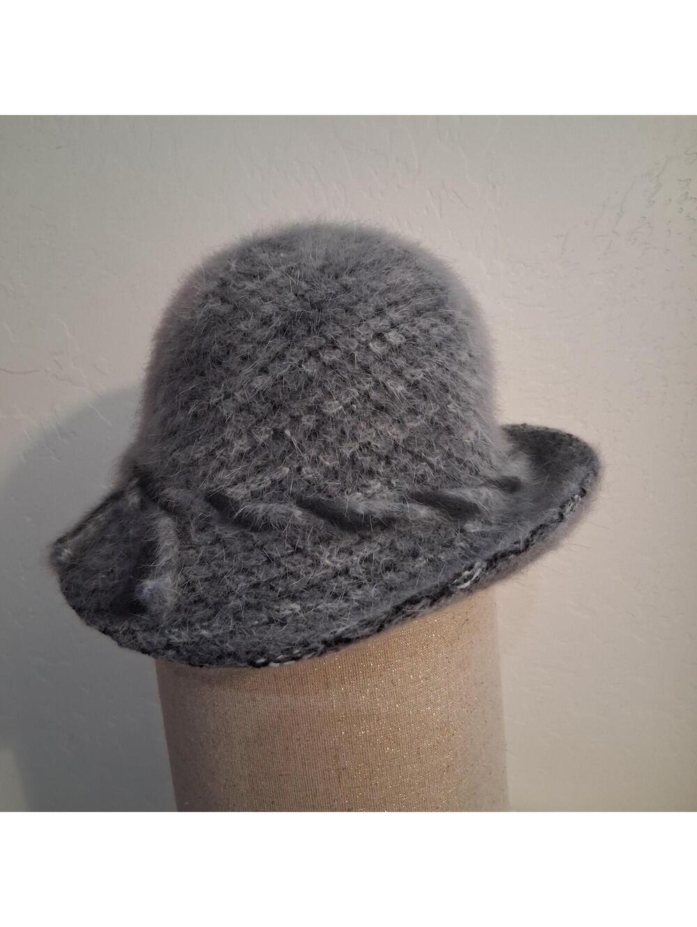Vtg KANGOL Trellis Hat Made in England Angora Rabbit Fur Fuzzy Bucket Y2K Gray